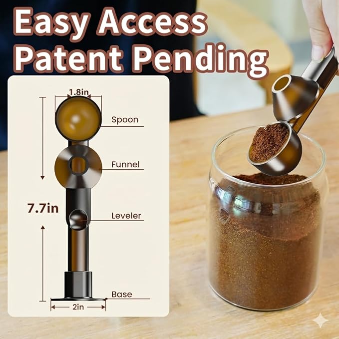 Coffee Scoop with Funnel for Ground Coffee, Protein Powder & Tea, for Reusable K Cup Refiller, 2TBSP Mess-Free, Funnel Design Prevents Spills (Translucent Brown, 1-Pack)