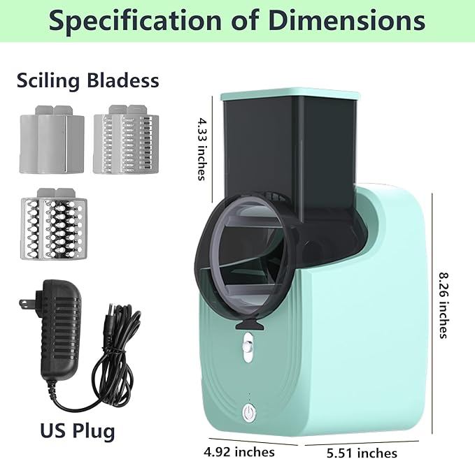 Electric Vegetable Slicer, Salad Shooter, 3-in-1 Electronic Fruit Shredder, Cheese Grater for Home Kitchen Use, Electric Grater with 3 Type Blades Stainless SteelA