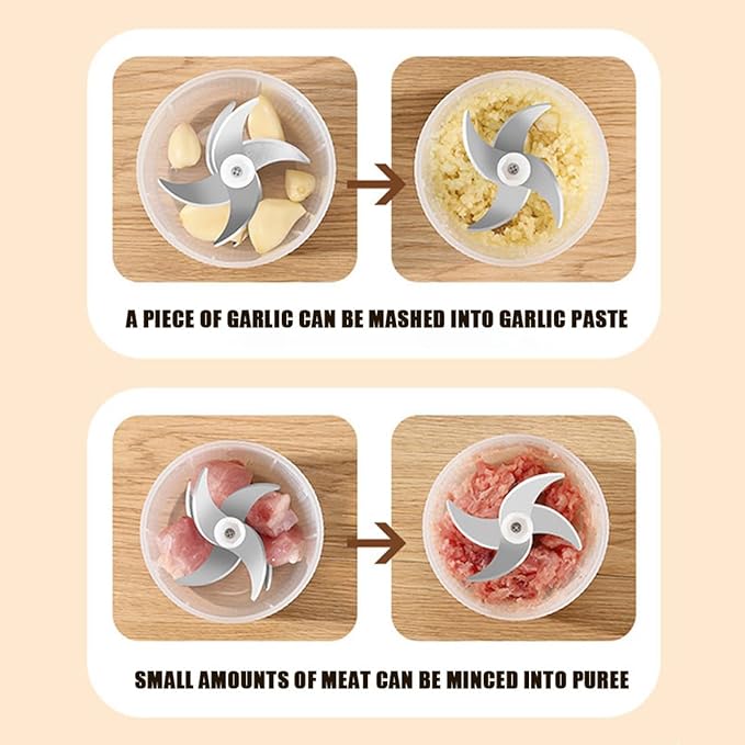 Electric Garlic Chopper, Mini Portable Veggie Chopper, Electric Onion Grinder with 6 Sharp Blade, Mini Food Processor with Container for Mashing Onion, Garlic, Chili, Ginger (1PC*Blue)