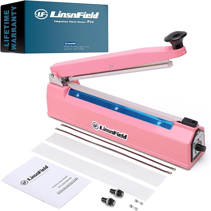 Sealer Pro, 12-inch Super Impulse Heat Bag Sealer, 7-mm Sealing System with Patent for Never Burn Out, Antioxidant Aluminium Shield, Copper Transformer, Built-in Fuse Safety System, Pink