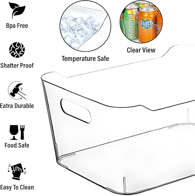 Clear storage organizer bins, Medium Kitchen Cabinet Organizers and Storage Baskets Pantry Fridge Containers for Organizing Cabinet Organization Perfect for Foods Snacks Chips Vitamin spices