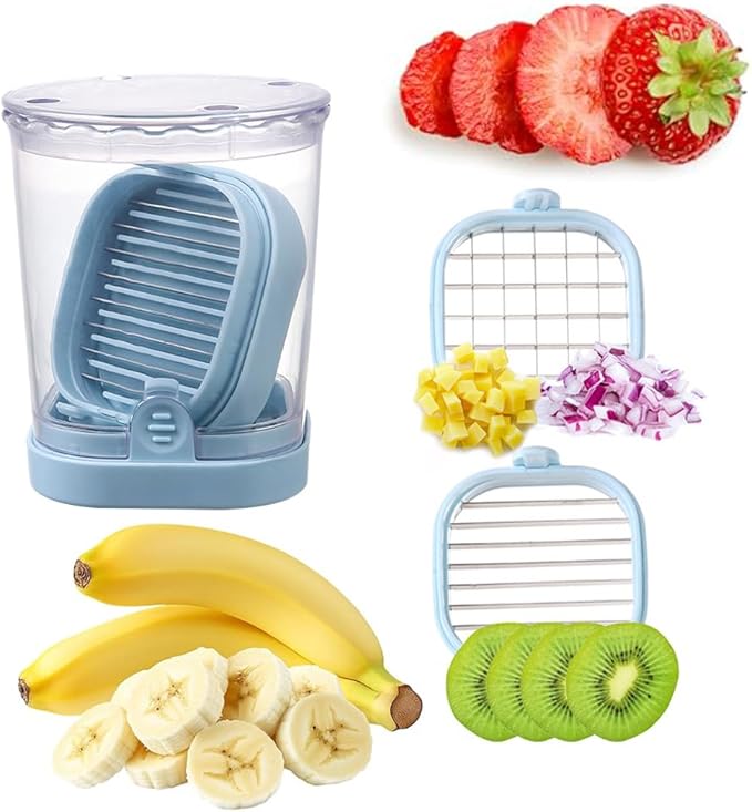 Strawberry Slicer, Fruit Slicer Cup with Push Plate, Grape Cutter Cup Slicers Kitchen Gadget for Egg Kiwi Banana Cucumber, Strawberry Slicers Cutter Tool for Fruits Vegetables (Light Blue, One Size)