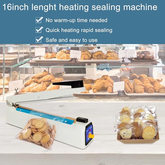 Impulse Heat Sealer 16 inch Mylar Bag Sealer, Heat Sealer for Plastic Bags, Metal Iron Shell, Impulse Sealer 3mm Sealing, Manual Hot Seal Machine with 8 Repair Kits(Included 2 Cutter Lines)