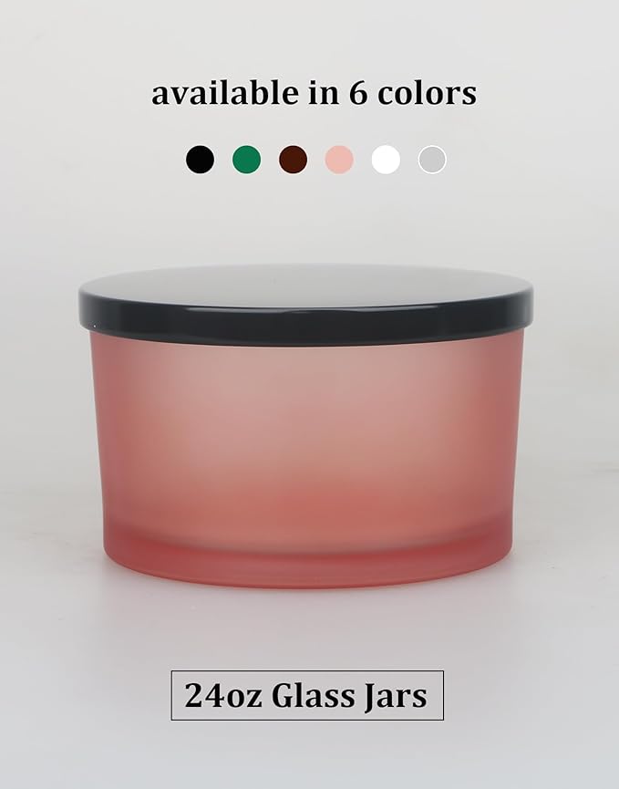 MILIVIXAY 6 Pack 24 oz Candle Jars with Metal Lids and Candle Making Kits - 3 Wick Candle Jar,Bulk Empty Matte Pink Thick Glass Jars for Making Large Candles - Spice, Powder Containers.