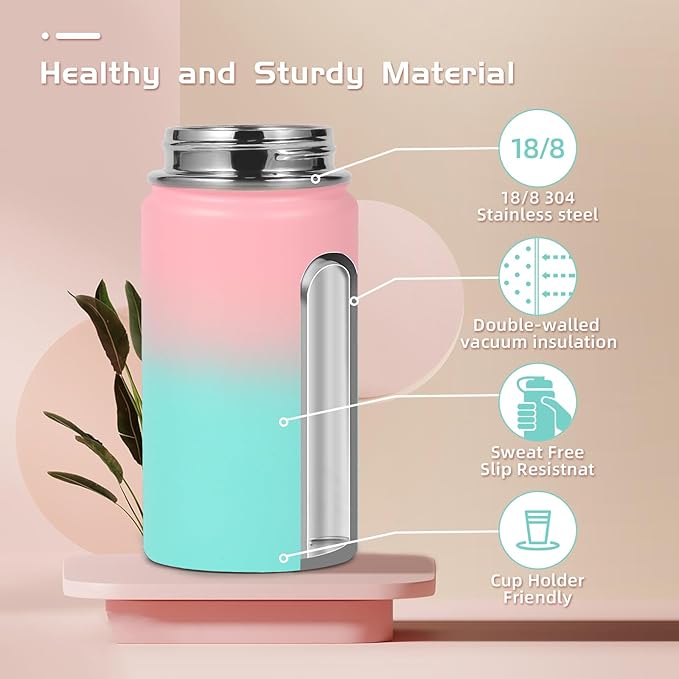 Volhoply 14oz KIds Water Bottle with Straw Lid and Silicone Boot Bulk 2 Pack,Stainless Steel Insulated Cups for Boys & Girls Multipack,Double Wall Vacuum Leakproof Bottles(Mix,2)