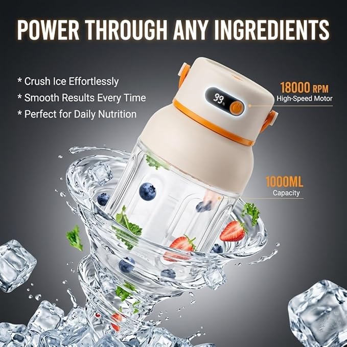 Portable Electric Juicer Cup Personal Size Blender for Smoothies & Shakes 33oz BPA-Free Bottle USB-C Rechargeable Leakproof Travel Lid Powerful Ice Crushing Mini Kitchen Gym Outdoor(2pcs)