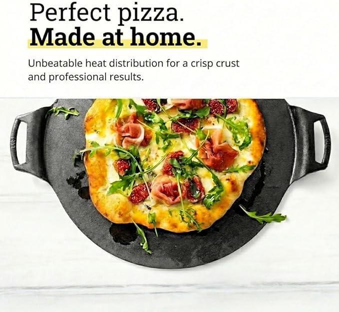 Lodge Seasoned Cast Iron Pizza Pan 15 Inch - Pre-Seasoned, Round Pizza Pan with Dual Assist Handles - Even Heat Distribution- PFAS-Free, Non-Toxic Cookware - Oven Safe