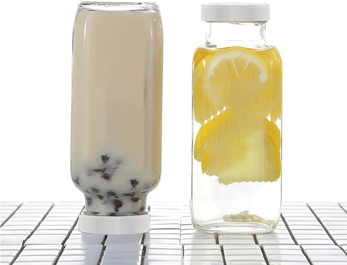 Encheng Glass Bottles 12 oz,Airtight Glass Beverage Bottles with Lids,Clear Vintage Drinking Jars 350ml,Juicing Bottle for Storage Tea,Kombucha,Milk,Smoothies,20 Pack