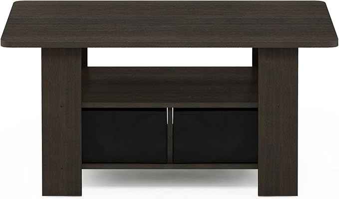 Furinno ANDREY Coffee Table, Small Modern Coffee Table with Storage and Bin Drawer, Side Table for Living Room, Bedroom, Home Office, Dark Brown
