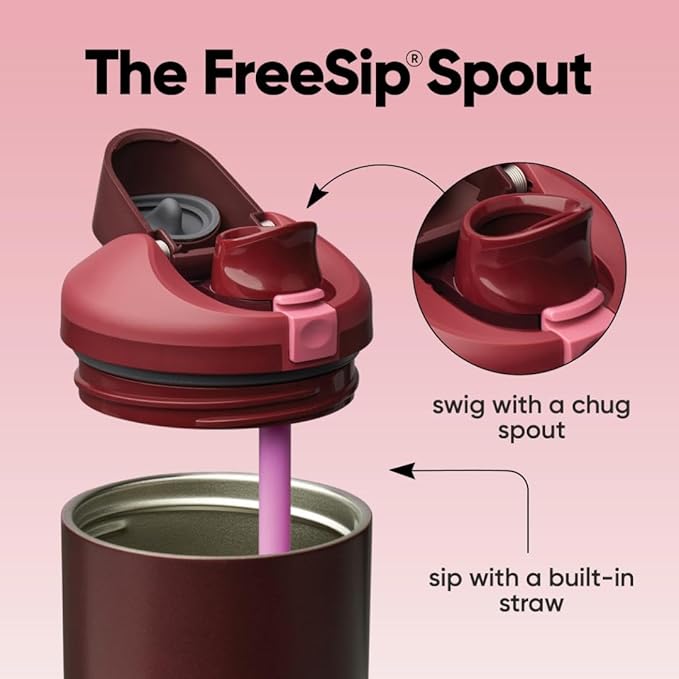 Owala FreeSip Tumbler Insulated Stainless Steel Water Bottle with Built-in Straw and Side Handle, For Travel, Work, School, and Sports, 40oz, BPA Free, Leak Proof, Black Cherry