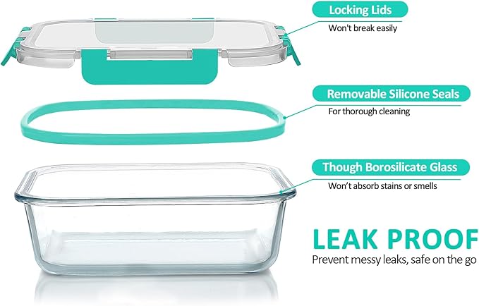 30 Pieces Glass Food Storage Containers with Upgraded Snap Locking Lids,Glass Meal Prep Containers Set - Airtight Lunch Containers, Microwave, Oven, Freezer and Dishwasher Friendly (Green)