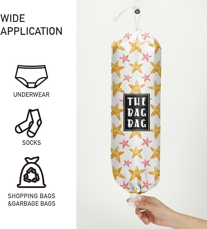 Ocean Starfish Beach Plastic Bag Holder, Grocery Bag Holder, for Home Kitchen Travelling Camping Beach Decor,use use 1 Pack，Marine life Starfish Pattern