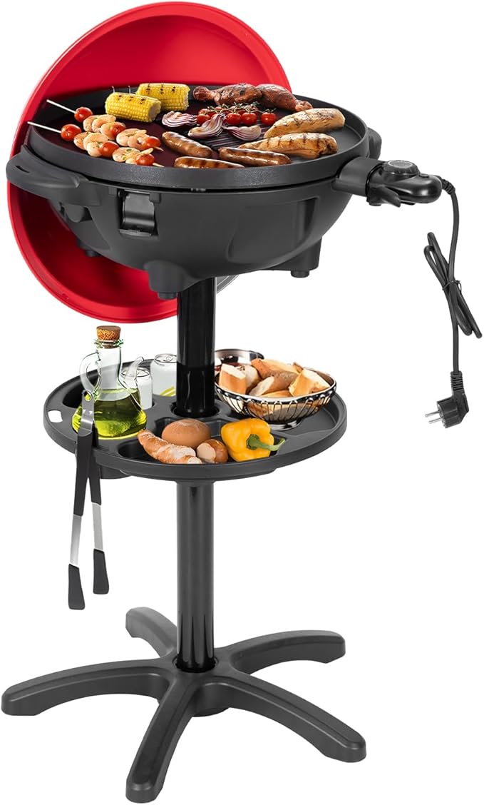 QPMR Electric Grill Outdoor/Indoor,Portable BBQ Grill with Nonstick Surface,200 Square Inches Indoor Electric Barburcue Grill with Adjustable Heat,Stand/Tabletop,for Patio/Yard/Home(Red)