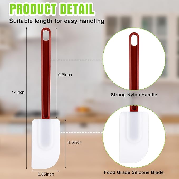 Meekoo 5 Pieces 14 Inch Rubber Spatula, 500°F High Heat Resistant Silicone Spatula Commercial Food Grade for Kitchen Cooking Baking Dishwasher Safe(Brown Red)