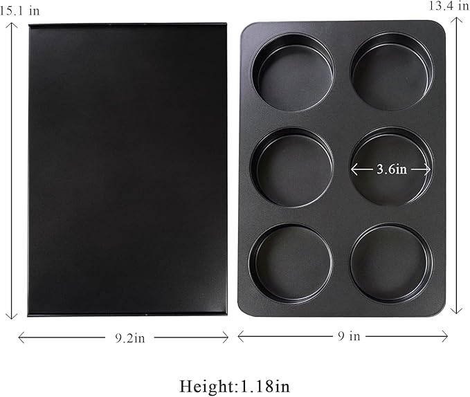 2 Pcs Muffin Pan with Lid, 3.6 Inch Non-Stick 6 Cup Straight English Muffin Top Pan Baking Mold, Hamburger Bun Pan for Baking Egg Sandwich Frittata Cinnamon Roll
