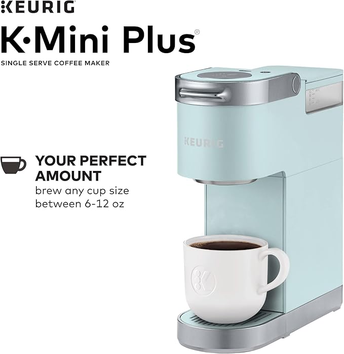 Keurig K-Mini Plus Single Serve K-Cup Pod Coffee Maker, with 6 to 12oz Brew Size, Stores up to 9 K-Cup Pods, Travel Mug Friendly, Misty Green