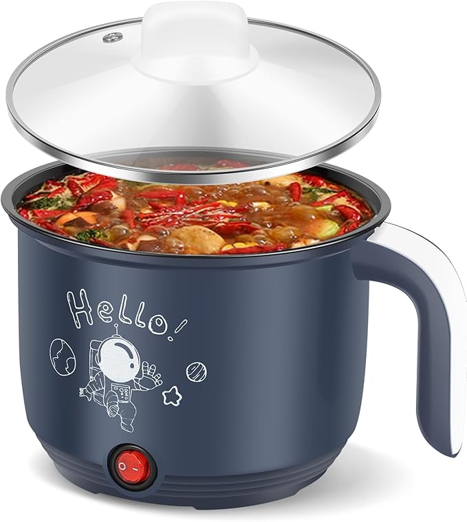 Hot Pot Electric with Steamer, Rapid Noodles Cooker, 55 Oz Stainless Steel Electric Pot for Cooking Dorm, Anti-Dry Burning, Non Stick Portable Electric Pot for Raman Soup Noodles Ect (Single Layer)