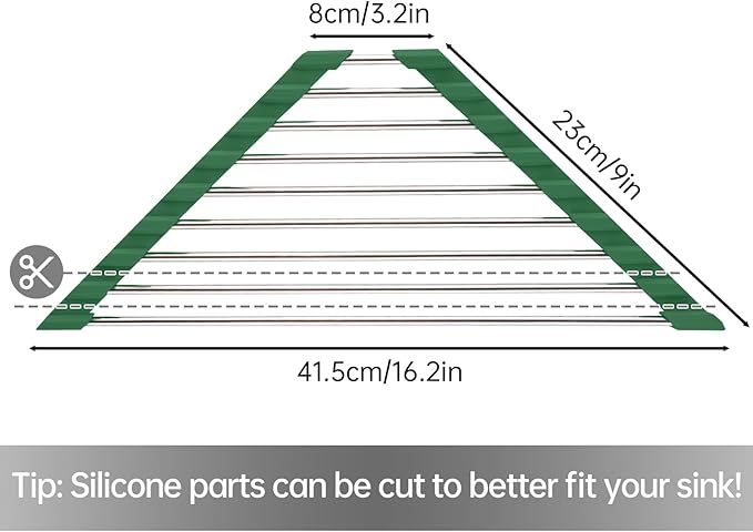 Tomorotec Triangle Roll-Up Dish Drying Rack for Sink Corner Small Foldable Stainless Steel Over The Sink Multipurpose Kitchen Drainer Caddy Organizer Storage Shelf Holder (Olive Green)