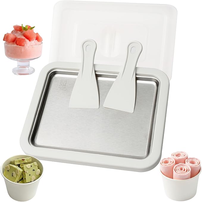 Rolled Ice Cream Maker Kit, At Home Ice Cream Roller Maker Machine with Instant Freeze Tray with Lid & 2 Spatulas, roll ice cream maker for Family Activities, Frozen Yogurt Machine