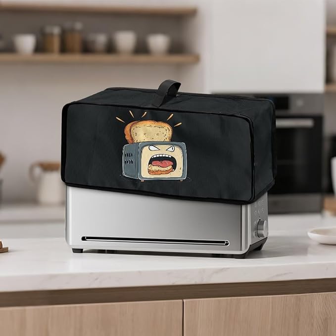 Slim Toaster 2 Slice Compact Thin Cover for 2 Slice Slim Toaster Funny Bread Print Dust Covers for Kitchen Appliances, Easy to Fold and Carry Water-Resistant