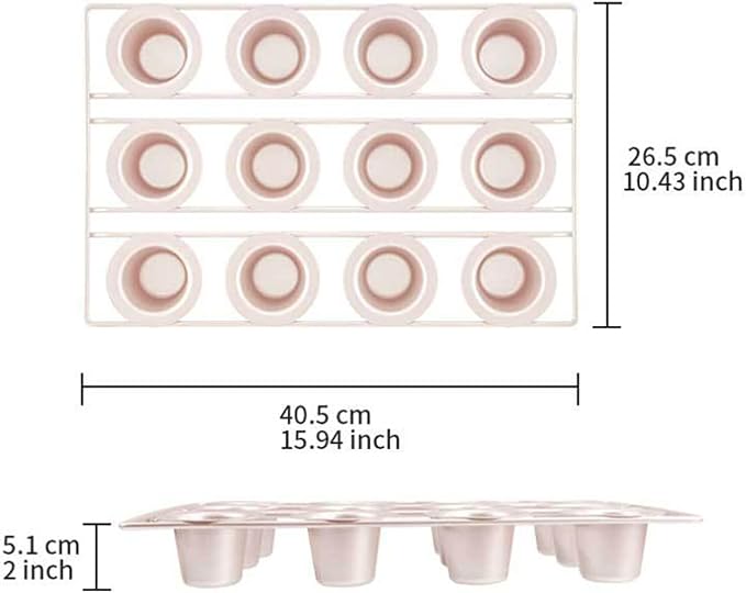 12 Cups Nonstick Popover Pan Muffin Cupcake Pan Pudding Pan Bakeware for Oven Baking, Frittatas, Muffins, Quiches, Pudding Cakes, Gold