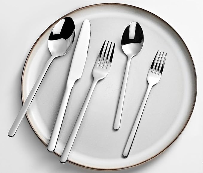 KINGSTONE Silverware Set, 10 Piece Flatware Cutlery Set for 2, 18/10 Stainless Steel Silverware Mirror Polished Dishwasher Safe for Home, Restaurant, Wedding, Party