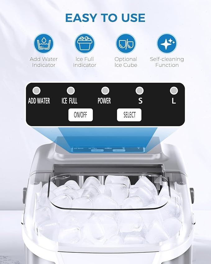 Countertop Ice Maker Machine, Portable Compact Small Bullet Ice Maker with Self Cleaning Function Makes 8 Cubes in 6 Minutes, Up to 26lbs in 24 Hours, Ideal for Camping Dorm Home Outdoor Use (Grey)