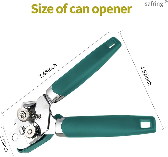 Can Opener Manual, Handheld Strong Heavy Duty Stainless Steel Can Opener, Comfortable Handle, Sharp Blade Smooth Edge, Can Openers with Multifunctional Bottle Opener, Aqua Sky