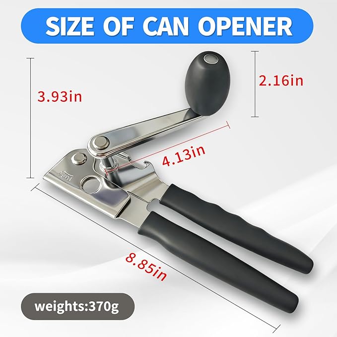 Manual Can Opener，Commercial Can openner，Can Opener Heavy Duty with Ergonomic Soft Grip Handles and Magnetic Lid Lifter for Large Cans, Seniors ，Stainless Steel, Black