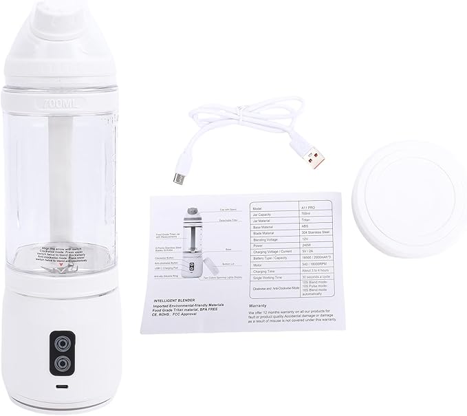 Asixxsix Portable Blender, 240W Cordless USB C Rechargeable 24oz Personal Blender Small Smoothie with Intelligent LED Display Base for Shakes Smoothies Frozen Blending (700ml)