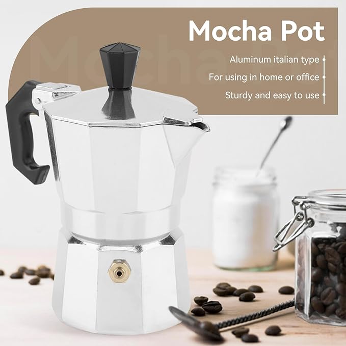 Agatige 50ml 1 Cup Moka Coffee Pot, Aluminum Espresso Coffee Maker Stovetop Coffee Percolator Stovetop Espresso Pot for Home Camping Office, Italian and Cuban Cafe Brewing