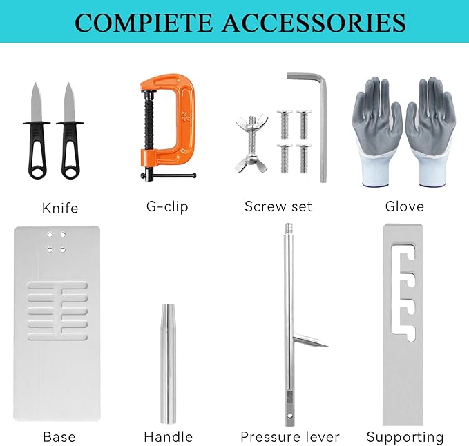 Oyster Shucker Machine Adjustable Oyster Shucker Tool Oyster Clam Opener Machine Including Knifes, Glove and G-Clip, Seafood Tools Set for Hotel Family Barbecue Buffet