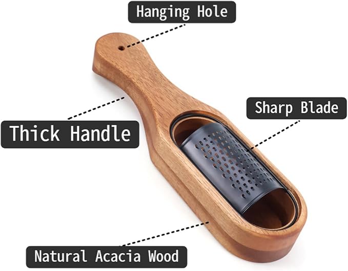 Box Cheese Grater With Container Stainless Steel Parmesan Cheese Grater With Wood Handle Shredder Zester Grater Box Kitchen Handheld Cheese Spoon Grater-Black Colour (With Handle)