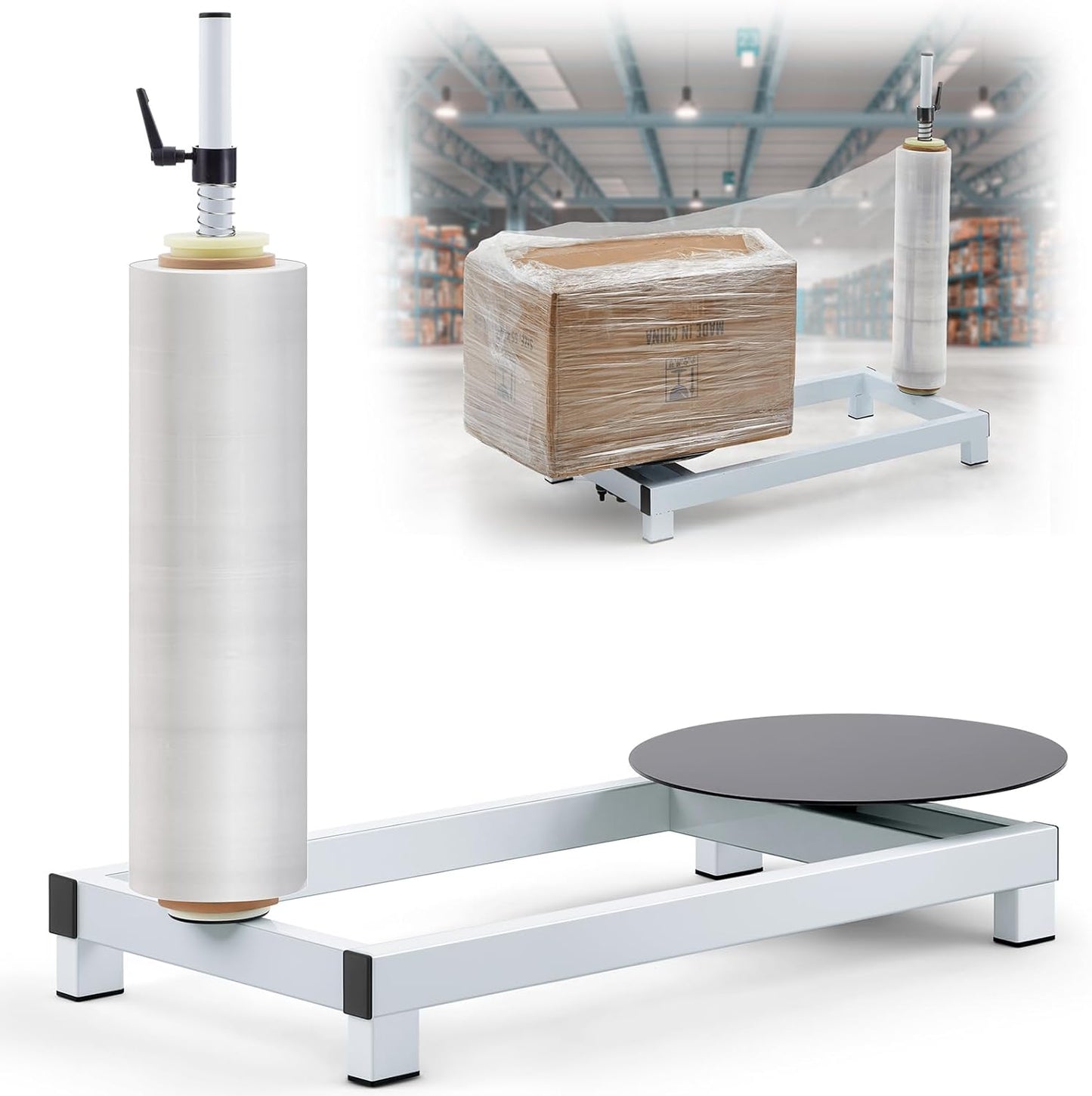 Manual Stretch Film Wrapping Machine Heavy Duty Stretch Wrap Machine Dispenser Table Pallet Box Shrink for 12-20in Film Warehouse Factory Express Station Logistics Center Supermarket
