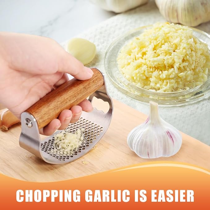 Stainless Steel Garlic Presser, Upgraded Garlic Press Rocker with Peeler and Cleaning Brush, Ergonomic Handle for Cooking Enthusiasts (3 pcs)