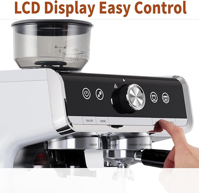 20 Bar Espresso Machine with Grinder, Professional Espresso Coffee Maker with Milk Frother, Brushed Stainless Steel, 1450W 2.8L Water Tank, for Home, Commercial Cappuccino Machines