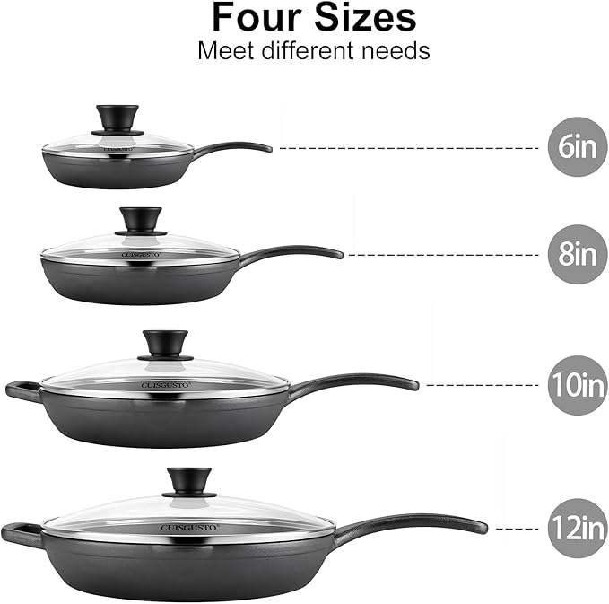8 Inch Cast Iron Skillet with Tempered Glass Lid, Pre-Seasoned, Even Heat Distribution, Silicone Handle Cover & Pan Scraper, Ideal for Breakfast & Everyday Cooking