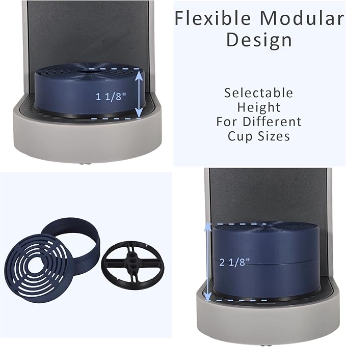 Elevate Anti-Splash Cup Riser Accessory for most Keurig K-cup, Cuisinart Single Serve, and other Coffee Makers, Adjustable for Cup Size and Drip Tray Type (Dark Blue with Black Base)