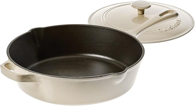 Cuisinart 12-Inch Cast Iron Chicken Fryer with Lid, 4.5 Quart Capacity, Porcelain Enameled Interior, Oven Safe, Induction Compatible, Cream