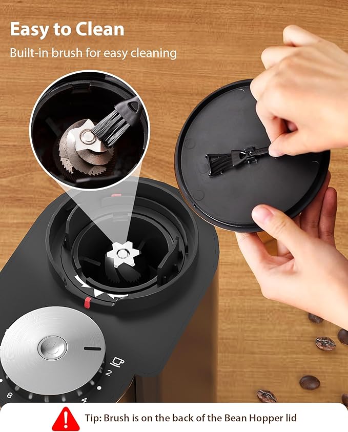 Aromaster Conical Burr Coffee Grinder with 25 Grind Settings,Adjustable 2-12 Cups Timer,Coffee Bean Grinder,3-Ear Portafilter Holder, Anti-static Design,Cleaning Brush Included,Black