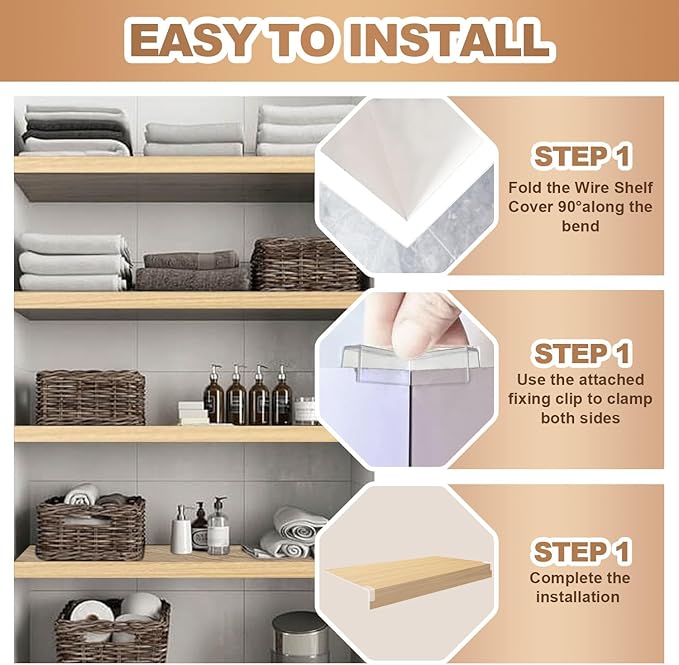 5 Pcs Wire Rack Covers 24x12x3 inch PVC Pantry Shelf Cover 0.31 inch Thick Removable Closet Wire Rack Shelf Covers,Decoration Kitchen Bathroom Office Shelving (Wood Color,24x12x3 inch)