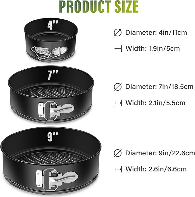 Vakoo 4+7+9 Inch Springform Pan - Nonstick, Leakproof Cheesecake Pan for Baking, Easy Release, No Parchment Paper Needed, Set of 3