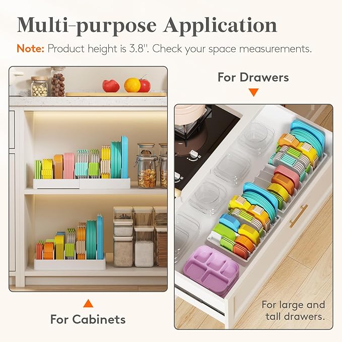 Lifewit Kitchen Cabinet Organizer for Food Contanier Lid, Expandable Lids Holder with 8 Adjustable Dividers & 9 Sections for Pantry Organizers and Storage, Home Drawer Organization, Large, 9.8"-17"