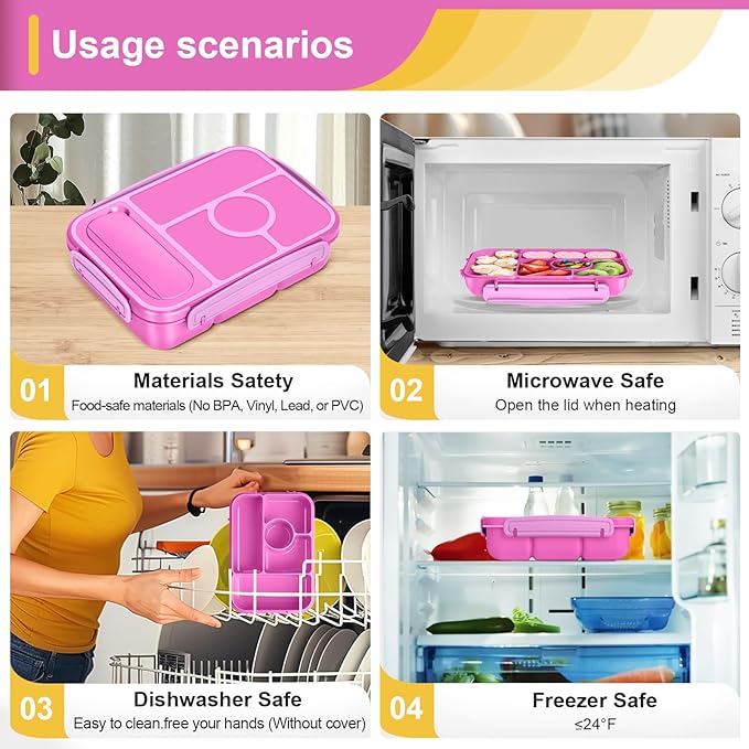 Amathley Bento Box Adult Lunch Box Kids,Lunch Containers for Adults/Kids/Toddler,5 Compartments Bento Lunch Box with Sauce Vontainers,Microwave & Dishwasher & Freezer Safe,BPA-Free (Red lily)