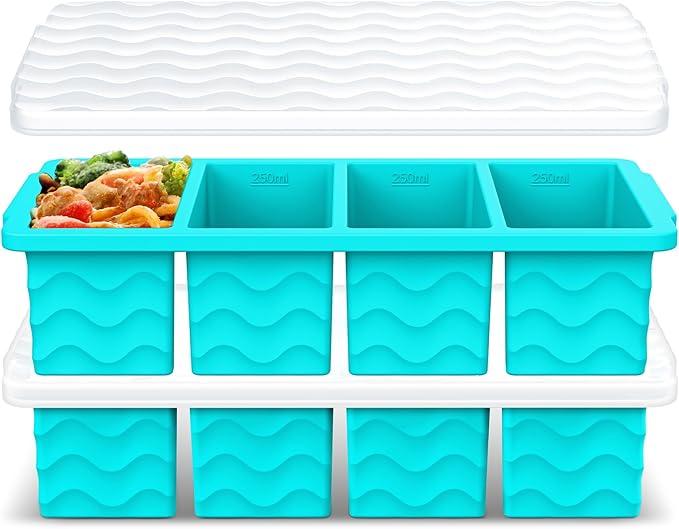 Doasuwish Silicone Freezer Molds for Soup with Lid – 1-Cup Soup Container Style Ice Cube Trays for Freezer, Meal Prep & Food Storage, Freeze 250mL/125mL Portions – 2 Pack