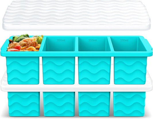 Doasuwish Silicone Freezer Molds for Soup with Lid – 1-Cup Soup Container Style Ice Cube Trays for Freezer, Meal Prep & Food Storage, Freeze 250mL/125mL Portions – 2 Pack