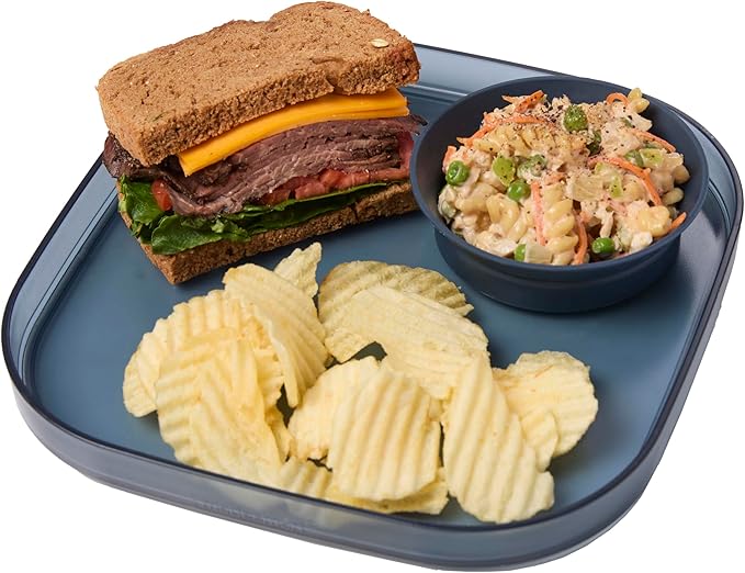 Madesmart Dipware Reusable Dining Plate/Serving Tray for Appetizers and Snacks, Food-Safe Appetizer Serving Platter with Removable Dip Bowl, Midnight