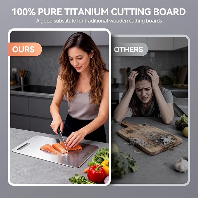 Titanium Cutting Boards,100% Pure Titanium Kitchen Cutting Board, Double-Sided Non-Toxic Cutting Board, Ideal for Slicing and Dicing Meats, Features Handle, Dishwasher Safe,10.5"L*6.5"W