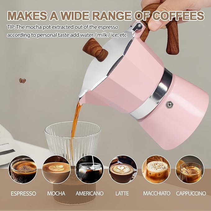 Aluminum 9 Cup 450ml Moka Pot Express Coffee Maker Stovetop Espresso Colorful Coffeemaker Italian Classic Style Brewing Greca Cafe Mocha Machine for Cafeteras Lover Camping Travel and Home Use 15oz