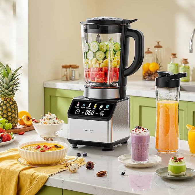 Blenders for Kitchen, Countertop Smoothie Blender with 51oz Glass Pitcher, Grinder & To-Go Cup Combo, 10 Speeds Digital Touchscreen Blender for Smoothies, Shake, Crush Ice, Dishwasher Safe